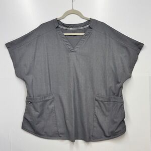 ClimateRight by Cuddl Duds Womens 3X Grey Heather Scrub Top V Neck Short‎ Sleeve